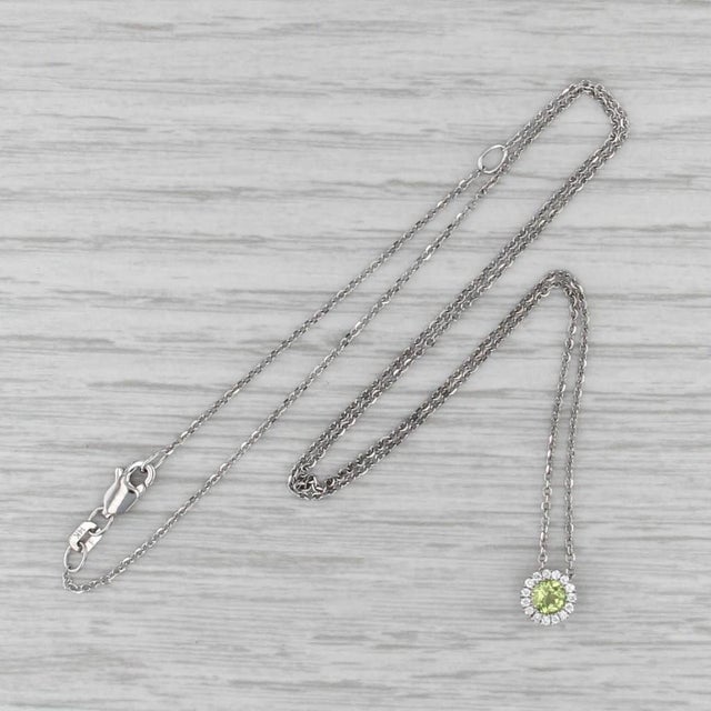 Modern 0.36ctw Peridot Diamond Pendant Necklace 14k White Gold 16.25-18.5" Cable Chain For Sale - Image 3 of 6