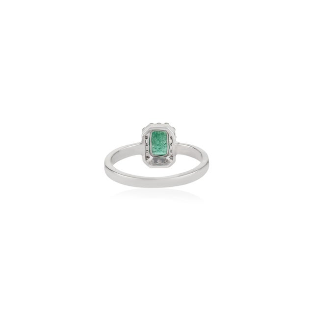Not Yet Made - Made To Order Modern Inspired 0.56 Carat Emerald Diamond Halo Statement Ring, Size 7.5 For Sale - Image 5 of 11
