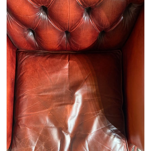 Brown Mid-Century Scandinavian-Made Chippendale-Style Leather Windback Chair For Sale - Image 8 of 11