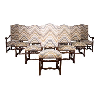 Antique Country French Louis XIII Os De Mouton Walnut Dining Chairs- Set of 10 For Sale