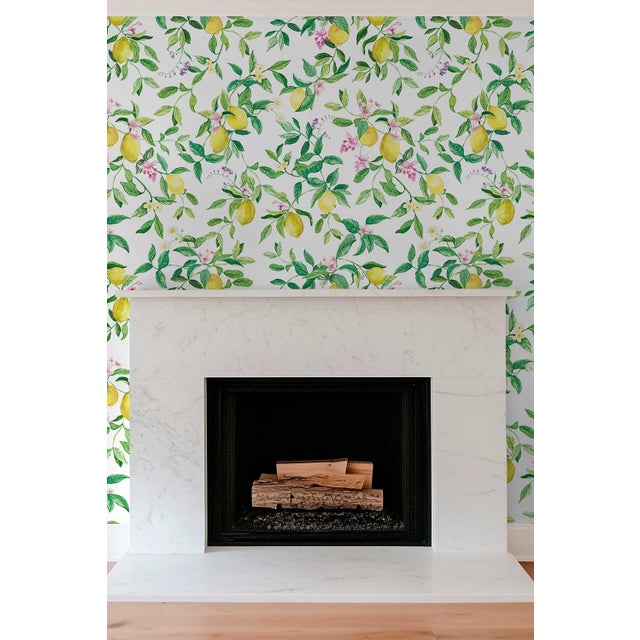 Not Yet Made - Made To Order Limoncello Floral & Lemon Grasscloth Wallpaper by House Party | White Blossom | 6 Yards For Sale - Image 5 of 7
