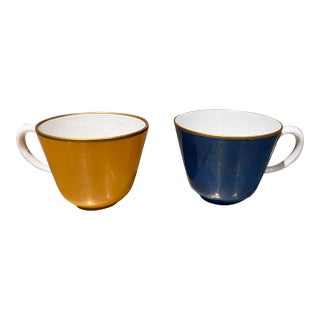 Vintage Richard Ginori Sapphire Blue Porcelain Teacup Set of 2 For Sale