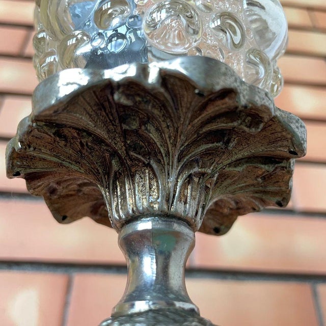 Small Portuguese Baroque Inspired Table Lamp in Ornate Brass and Bubble Glass, 1950s For Sale - Image 6 of 11