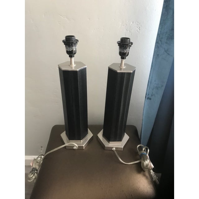 Nate Berkus Brushed Nickel and Black Leather Octogon Table Lamps a Pair Chairish