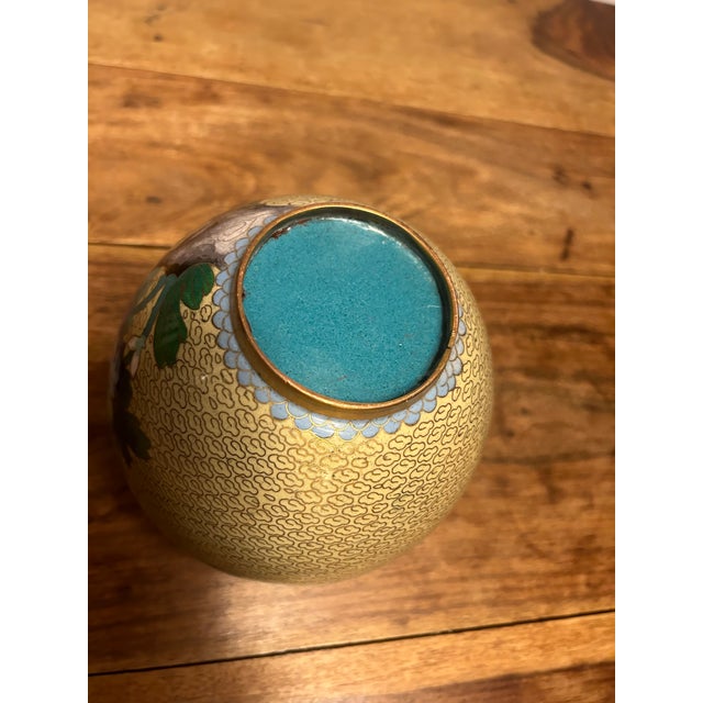 Mustard 1980s Vintage Small Cloisonné Asian Ginger Jar For Sale - Image 8 of 10