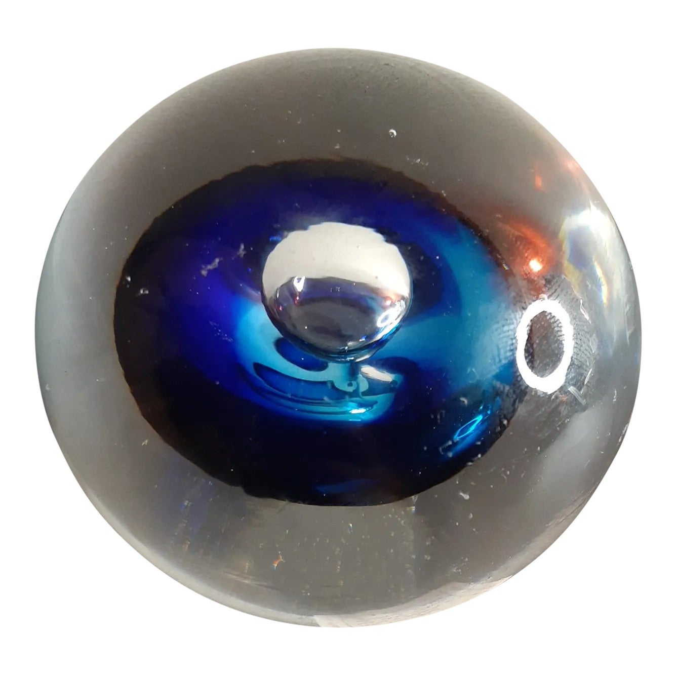 1980s Signed Marian Pyrcak Mp Poland Blue Disc Art Glass Paperweight ...