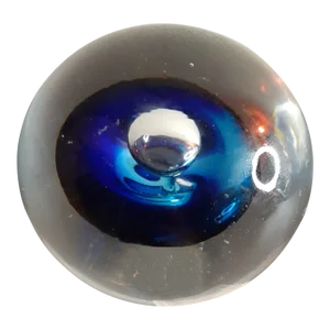 1980s Signed Marian Pyrcak Mp Poland Blue Disc Art Glass Paperweight