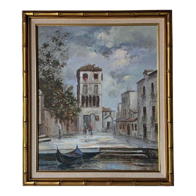 R. Pissarro European Canal Scene Oil on Canvas Painting - Framed For Sale