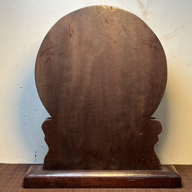 Wood Vintage Bloodwood Round Table Screen, Hand Carved Plum Blossom Deer Relief, Chinoiserie Decor For Sale - Image 7 of 9