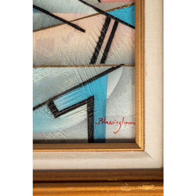 Framed / Signed Mid-Century Modern Geometric Abstraction Oil on Canvas Painting by Fred Blassingham, Usa, C. 1980s For Sale - Image 14 of 15