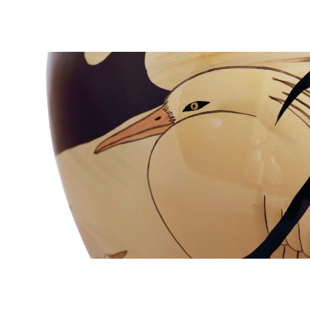 Japanese Hand Painted Heron Ceramic Table Lamp For Sale In Tampa - Image 6 of 8