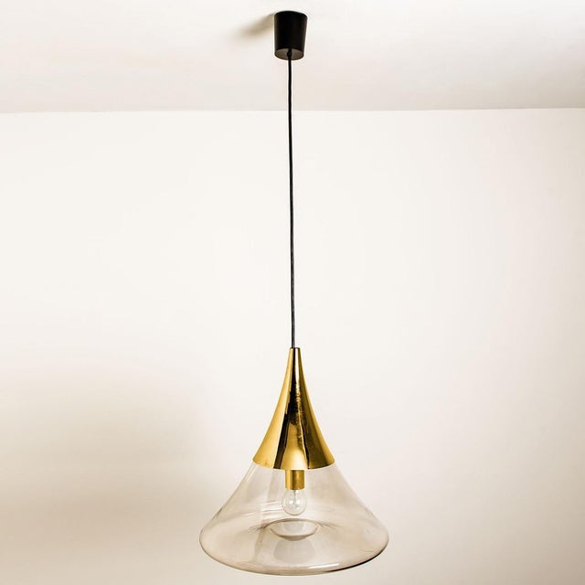 Gold Cone Shape Brass & Clear Glass Pendant Light from Limburg For Sale - Image 8 of 14