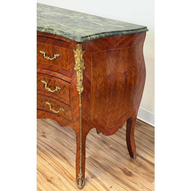 Vintage French Louis XV Style Marble Top Commode Bombe Chest For Sale - Image 17 of 18