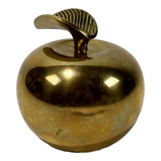 Vintage Oversized Brass Apple Paper Weight With Exaggerated Stem For Sale