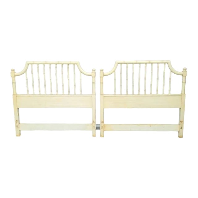 Vintage Off White Faux Bamboo Pagoda Regency Twin Headboards- a Pair For Sale
