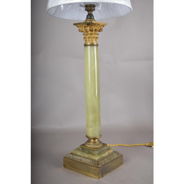 Green Onyx Corinthian Column Table Lamp with Pleated Shade, 1930s For Sale - Image 11 of 17
