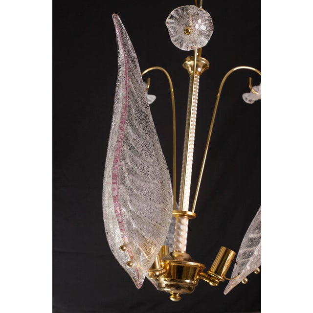 1970s Vintage Pink Leaves Murano Chandelier, 1970 For Sale - Image 5 of 11