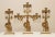 High Quality Set of 3 Victorian Polished Brass Candelabra with Prisms, Marble Bases