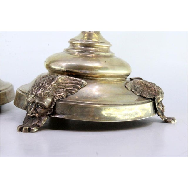 Silver Vases with Appliqués of Geese and Mythical Figures Holding Flower Pots in Relief-Painted Glass, Set of 2 For Sale - Image 4 of 9