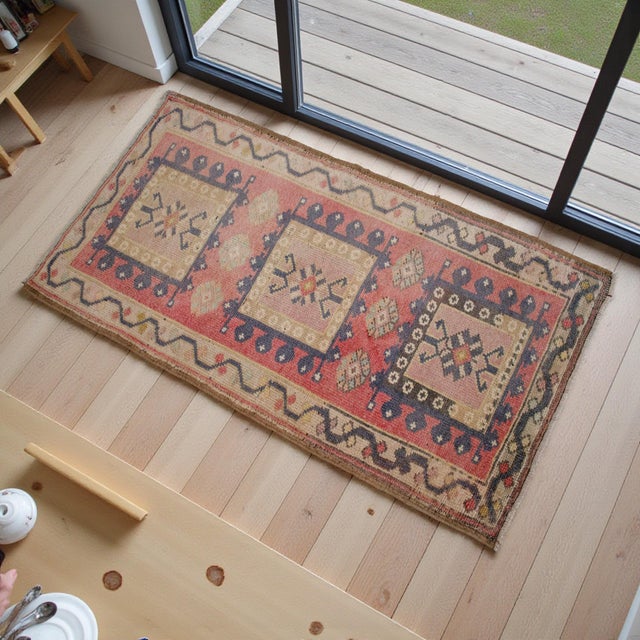 Hollywood Regency Hand Knotted Door Mat, Entryway Rug, Bath Mat, Kitchen Decor, Small Rug, Turkish Rug - 1′11″ × 3′7″ For Sale - Image 3 of 13