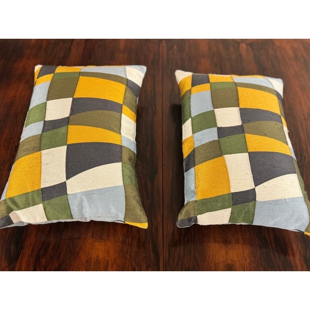 Green Pair of Patched Lumbar Pillows From Room & Board For Sale - Image 8 of 8