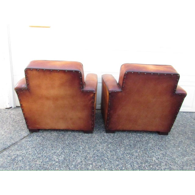 Pair of Art Deco Style French Leather Club Chairs For Sale In San Francisco - Image 6 of 15