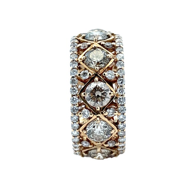 One of a Kind 14k Yellow Gold 5.08 Carat Weight Diamond Eternity Style Band Ring, Size 7.5 For Sale - Image 4 of 11