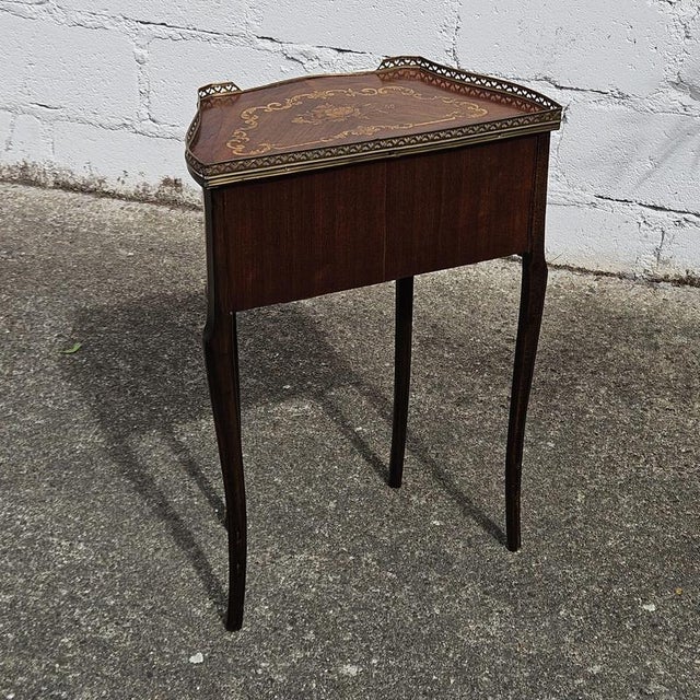 Marquetry Nightstand in Wood and Brass For Sale - Image 17 of 18