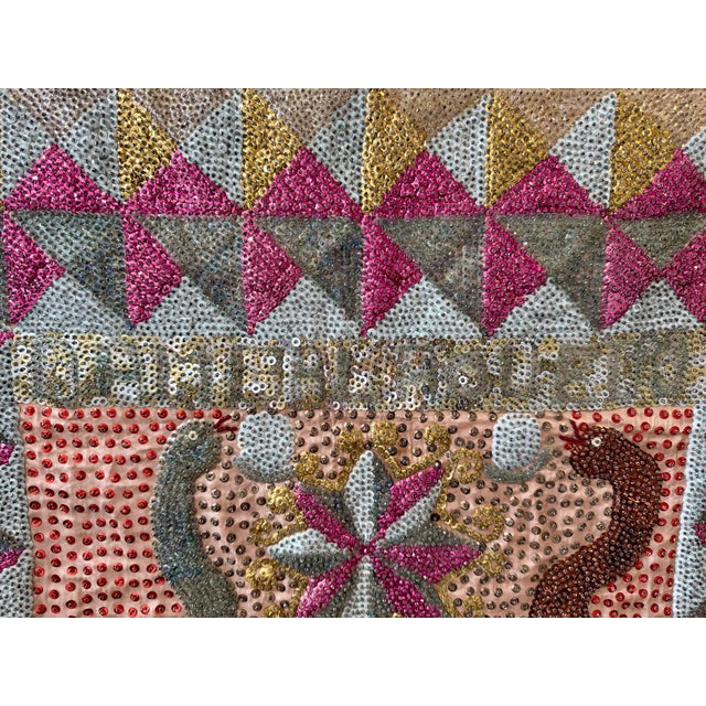 1980s 1980s Clotaire Bazile Haitian Vodou Drapo Large Sequined Beaded Flag Textile Wall Hanging For Sale - Image 5 of 16
