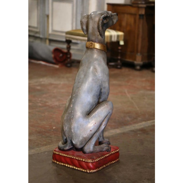 Mid 20th Century Vintage Italian Carved Wooden Polychrome Greyhound Dog Sculpture For Sale - Image 9 of 11