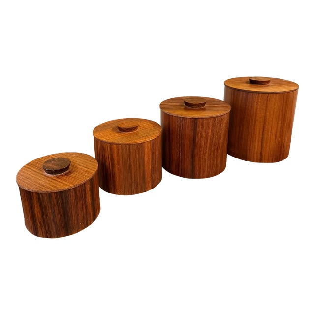 1960s Mid-Century Modern Japanese Teak Nesting Canisters by Otagiri For Sale