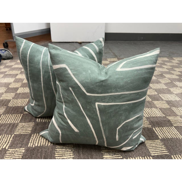 Design Plus Gallery presents a pair of Kelly Wearstler Graffito Denim Linen Pillow Covers. The design showcases abstract...