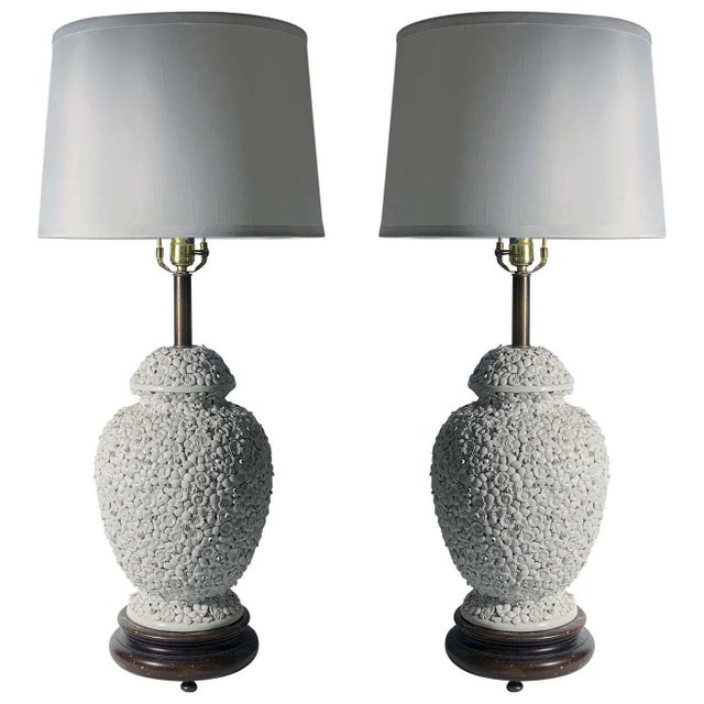 Vintage Italian Antonio Zen White Flower Lamps - A Pair For Sale - Image 10 of 10