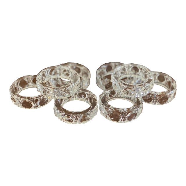 1970s Glass With Fretwork Napkin Rings- Set of 8 For Sale