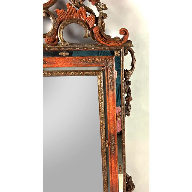 Italian Pair of Antique Venetian Fancy Paint-Decorated Mirrors in Peach and Gold For Sale - Image 3 of 6
