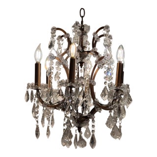 Restoration Hardware 19th C. Rococo Iron & Crystal Round Chandelier For Sale