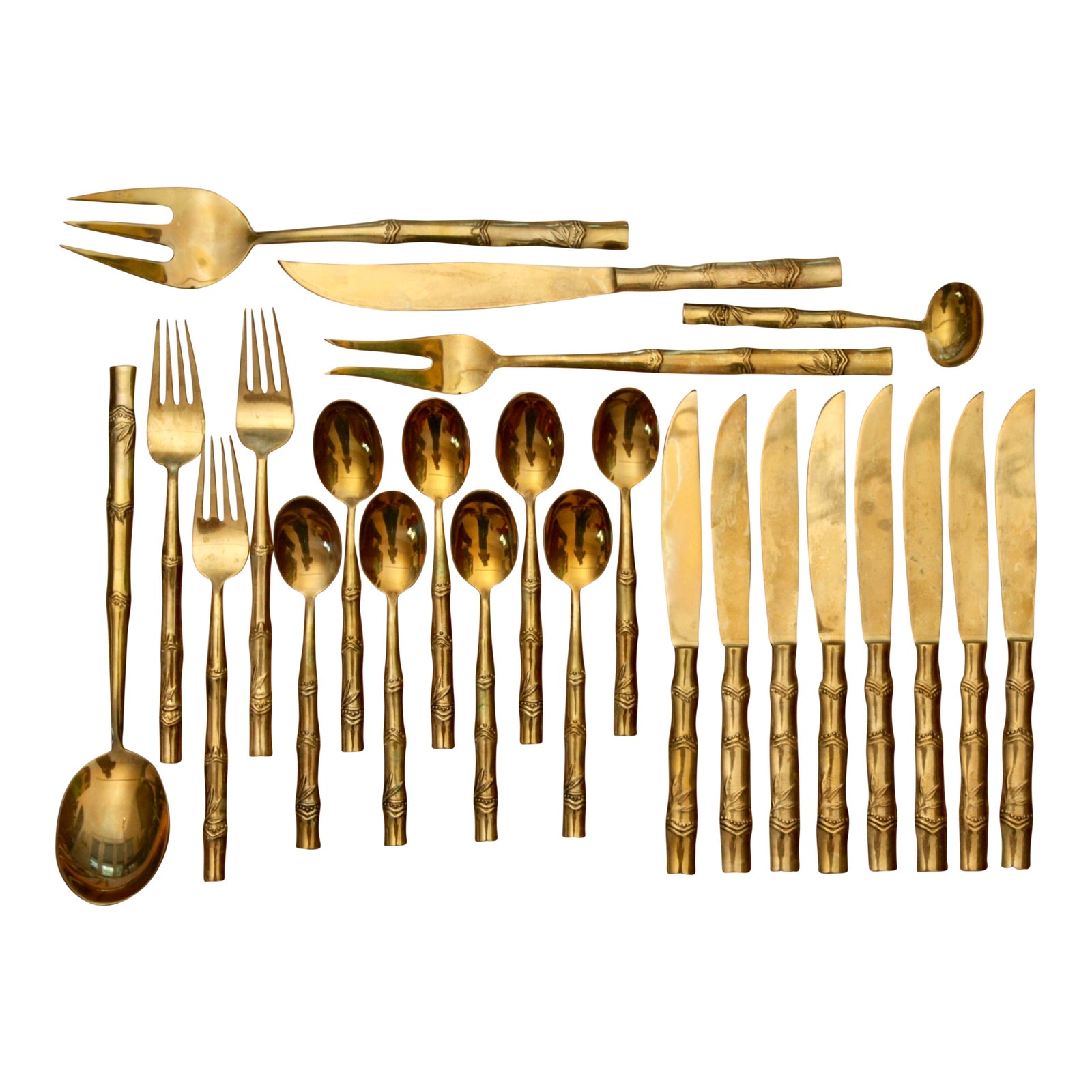 Faux Bamboo Nickel Bronze Flatware 15 Pieces Chairish