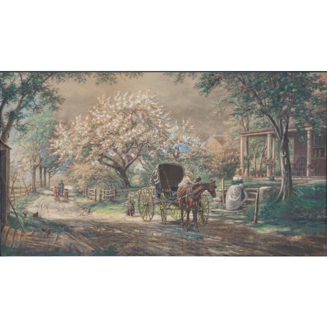 Rare 19th Century Watercolor and Platinotype -- Coming Home Wonderful and rare 19th Century watercolor and platinotype...