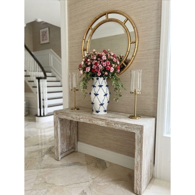 Vintage Italian Hand-Crafted Ceramic Lattice & Cobalt Blue Rose Urn Vase For Sale - Image 9 of 12