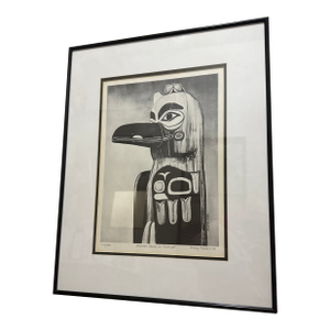 1970s Alaskan Raven in Contrast Framed Serigraph