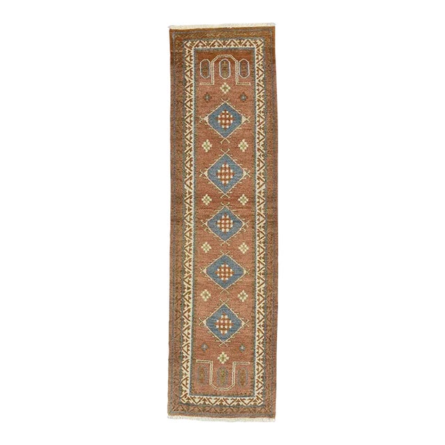 Kazak Runner 2'9'' X 9'10'' Brown Wool Tribal Hand-Knotted Oriental Rug For Sale
