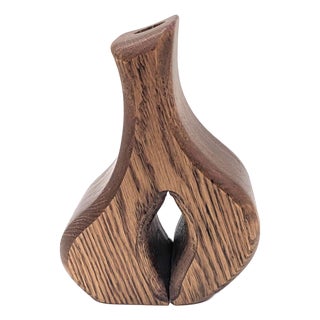 Vintage Oak Wood Candle Holder For Sale
