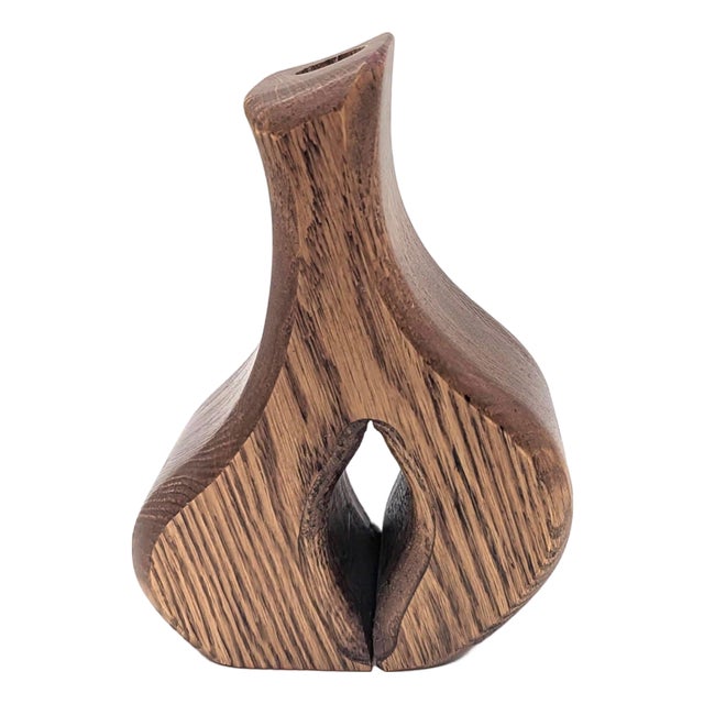 Vintage Oak Wood Candle Holder For Sale
