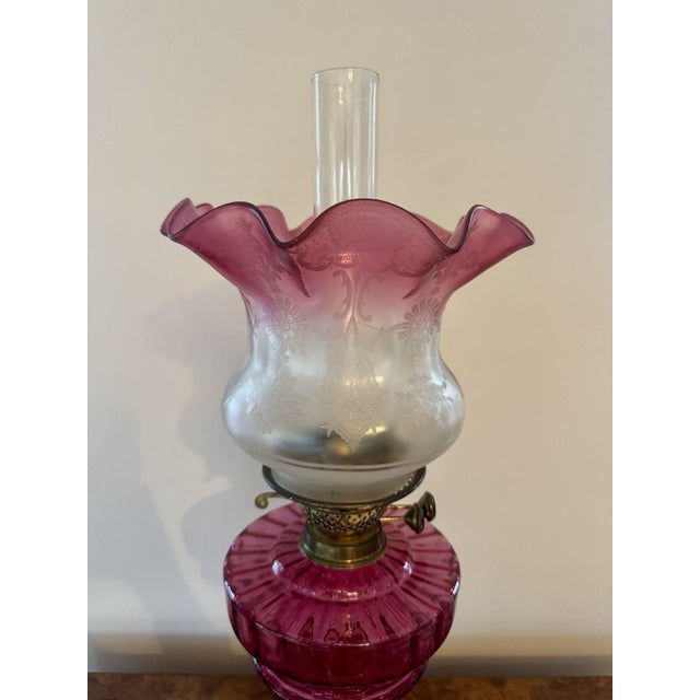 Mid 19th Century Antique Victorian Cranberry Glass Oil Lamp, 1860 For Sale - Image 5 of 6