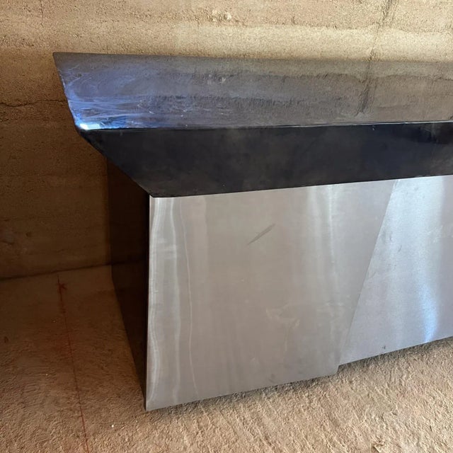 1980s 1980s Karl Springer- Brutalist Post Modern Geometric Goatskin Credenza For Sale - Image 5 of 15