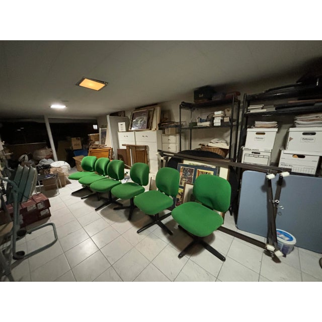 Six midcentry kelly green office chairs that my mother purchased for her waiting room of her office. The chairs have been...