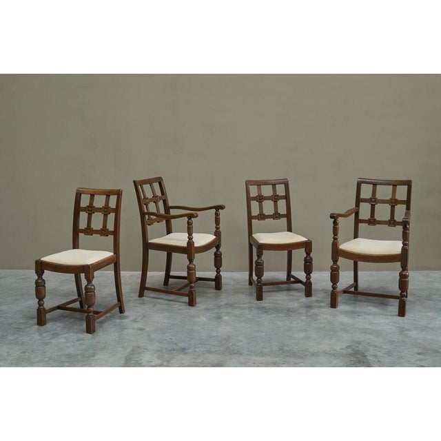 French Chairs in Oak and Velvet, 1940s, Set of 4 For Sale - Image 4 of 14