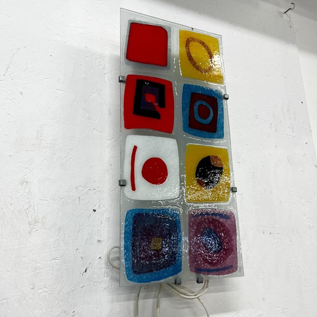 AMBIANIC presents 1990s Ikea Gyllen Colorful Abstract Glass Applique Wall Sconce Lamp 22.38 x 10.5 x 4 d Preowned original...