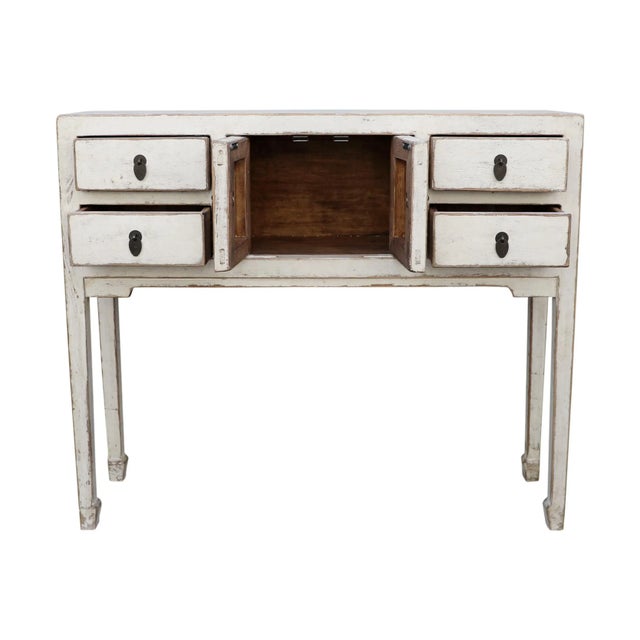 Rustic Contemporary Shabby Chic Off-White Wood Console Table with Four Drawers For Sale - Image 3 of 4