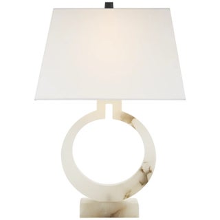 Chapman & Myers by Visual Comfort Signature Ring Form Large Table Lamp in Alabaster with Linen Shade For Sale